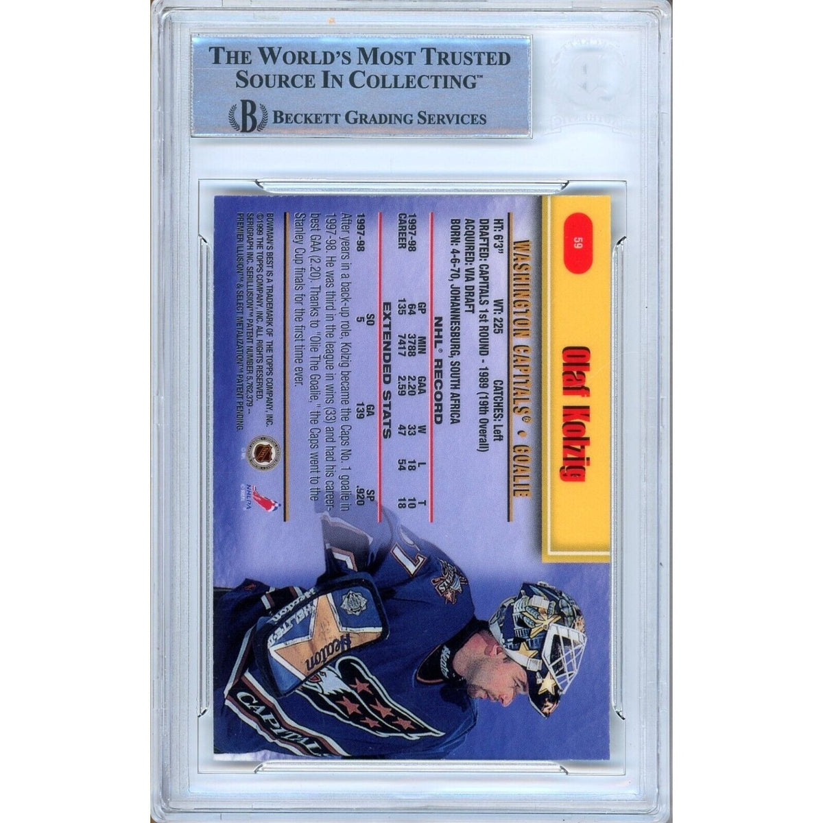 Olaf Kolzig Washington Capitals Signed Autograph Trading Card Beckett BAS