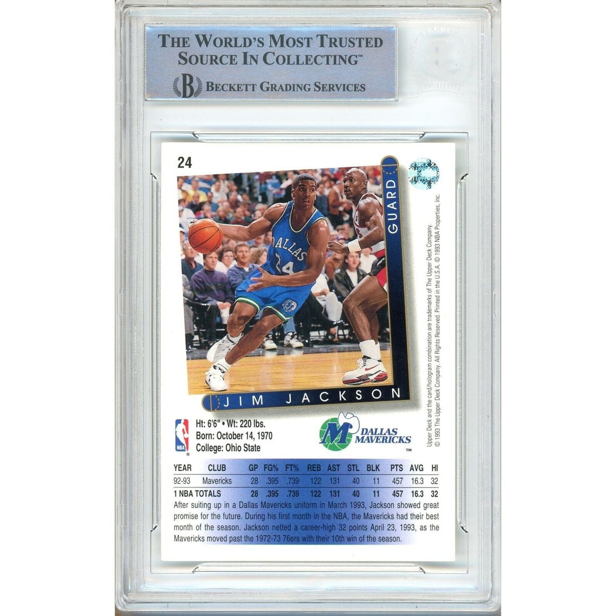 Jim Jackson Upper Deck Signed Trading Card Beckett BAS