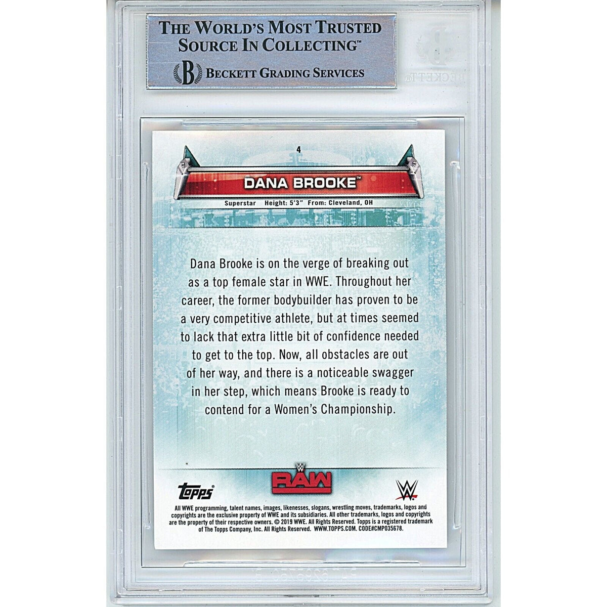 Dana Brooke Womens Division Signed Trading Card Beckett BGS