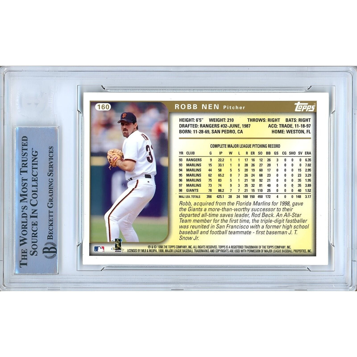 Robb Nen San Francisco Giants Signed Trading Card Beckett BAS
