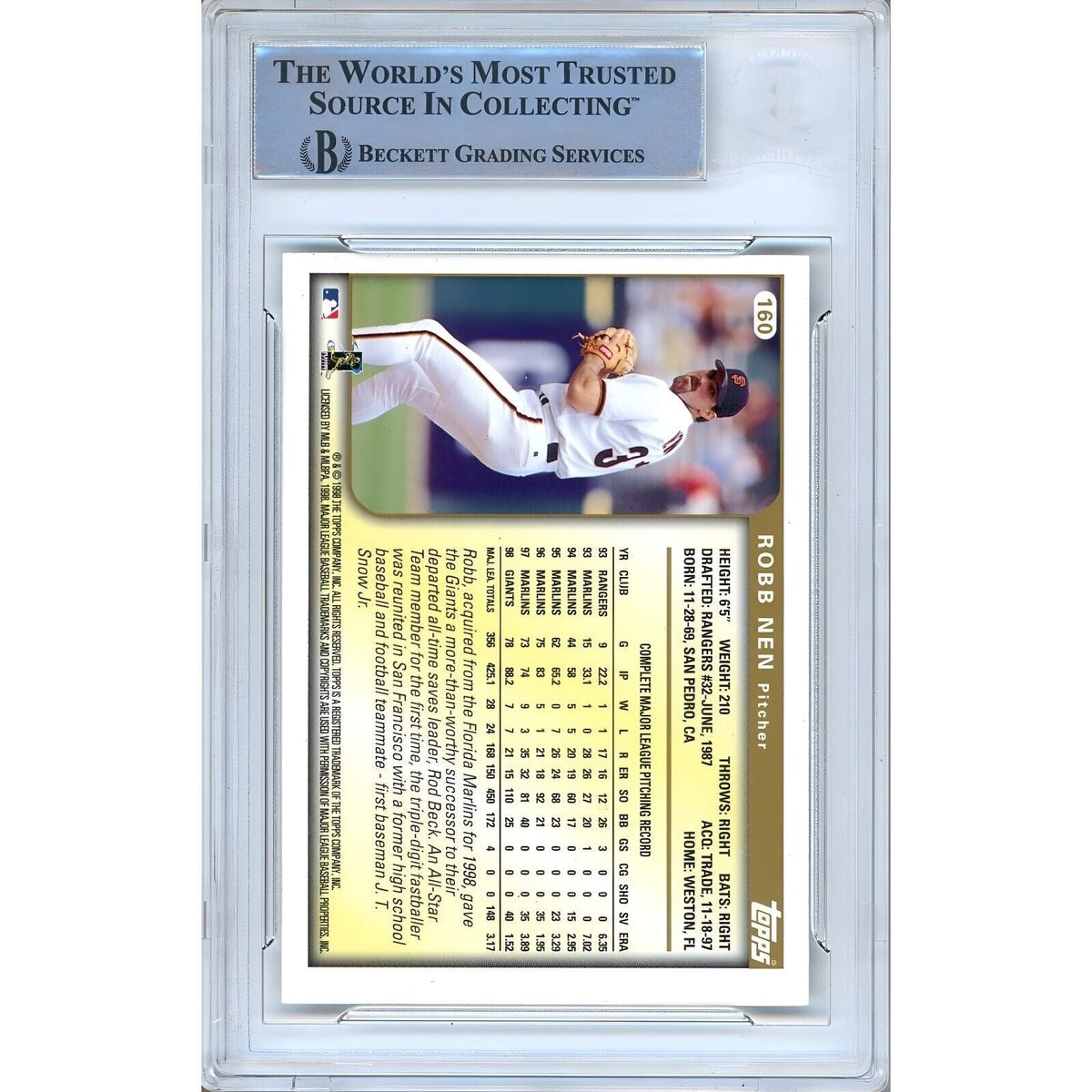 Robb Nen San Francisco Giants Autograph Trading Card Beckett BAS