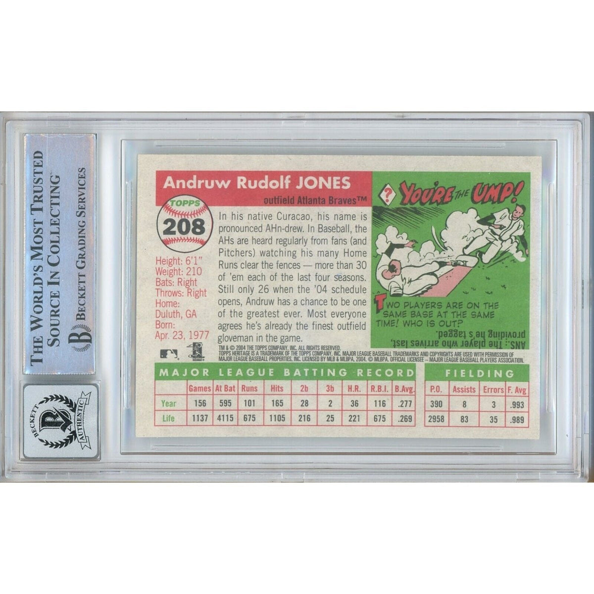 Andruw Jones Topps Heritage Autograph Trading Card Beckett BGS