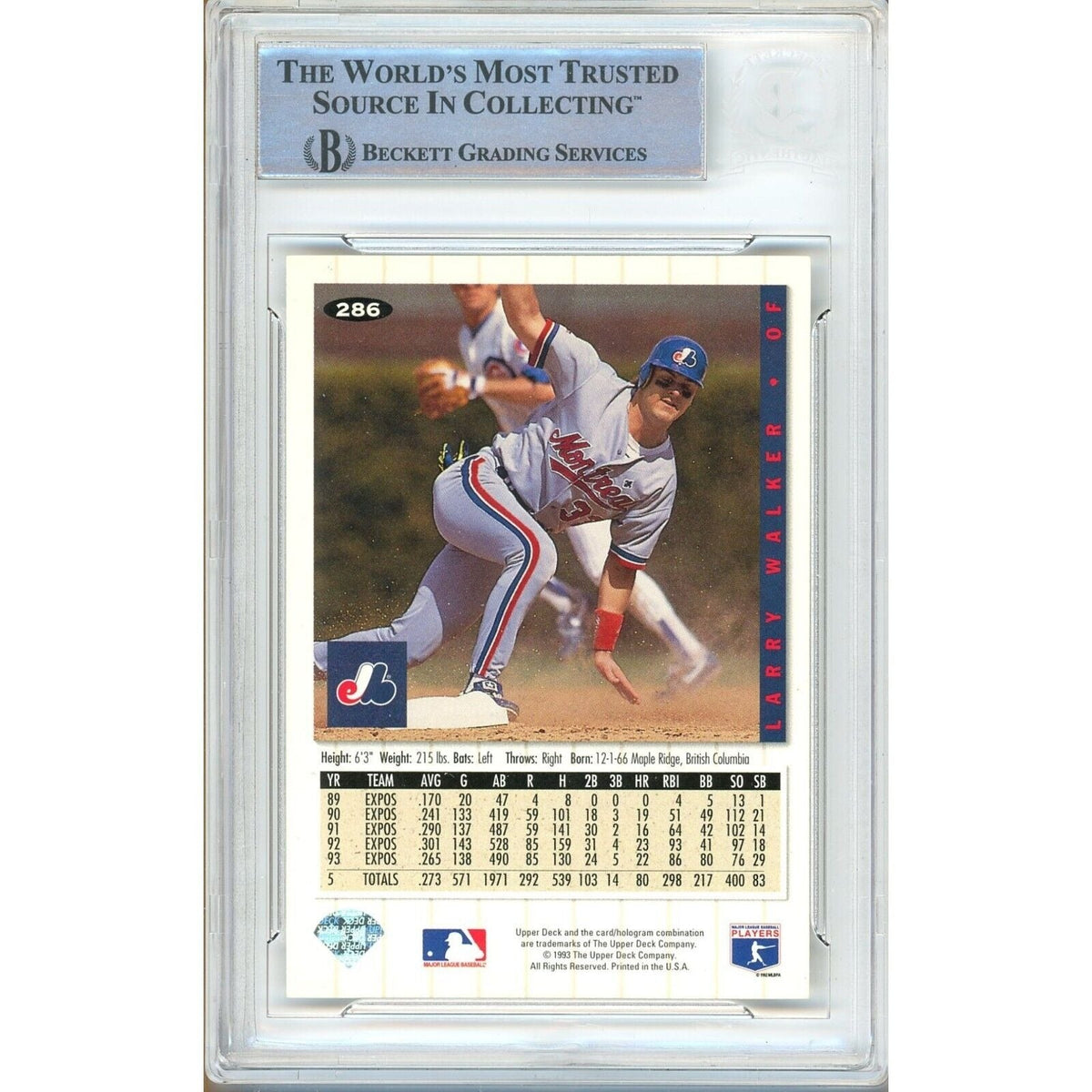 Larry Walker Collectors Choice Silver Signature Signed Trading Card Beckett BGS