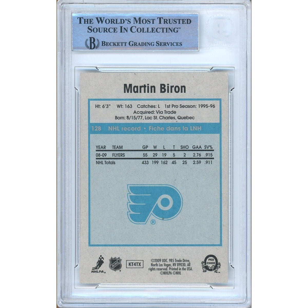 Martin Biron Philadelphia Flyers Signed Trading Card Beckett BAS