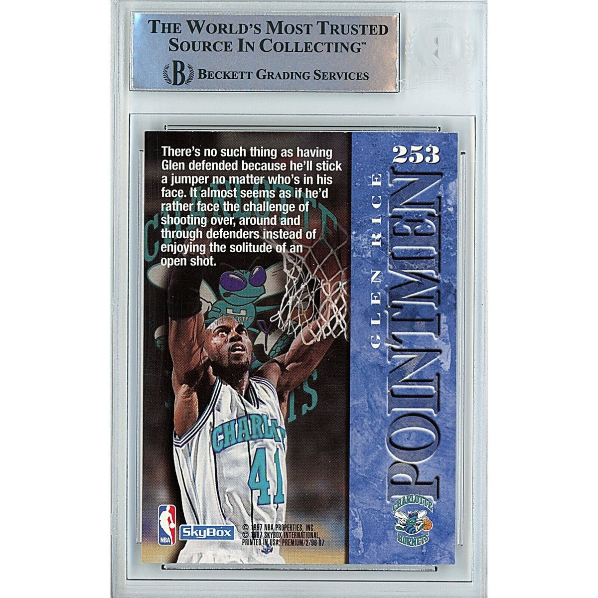 Glen Rice Charlotte Hornets Autographed Signed Trading Card Beckett BAS