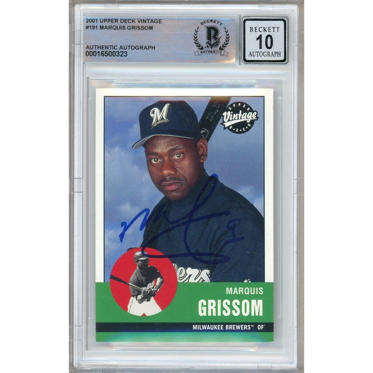 Marquis Grissom Milwaukee Brewers Signed Autographed Trading Card Beckett BGS