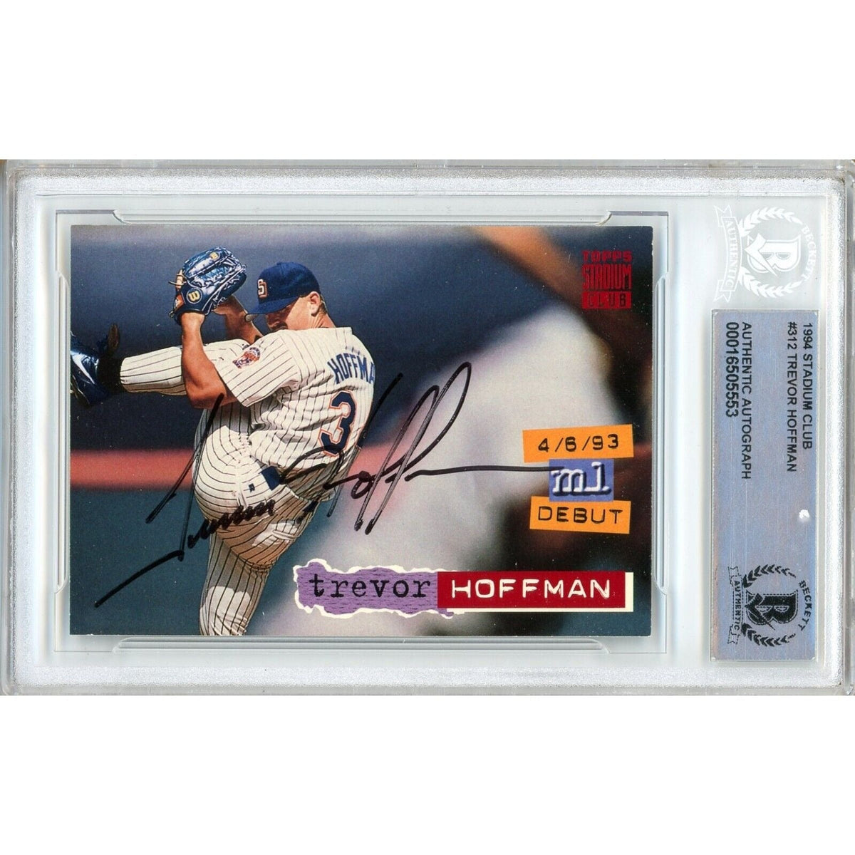 Trevor Hoffman San Diego Padres Autographed Trading Card Beckett BAS