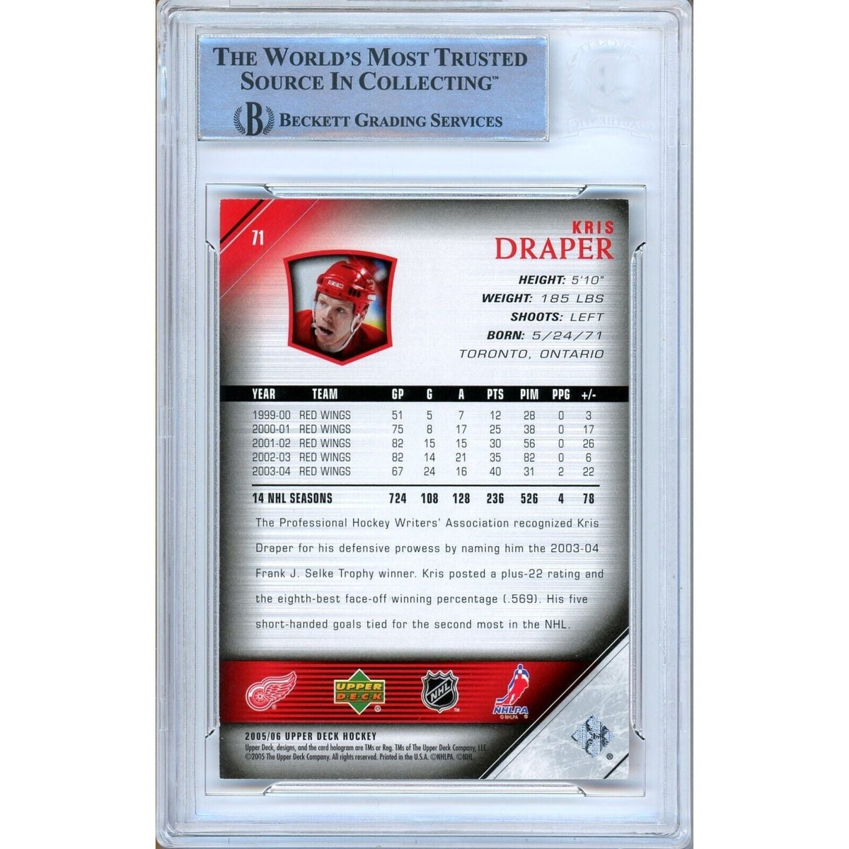Kris Draper Upper Deck Autograph Trading Card Beckett BAS