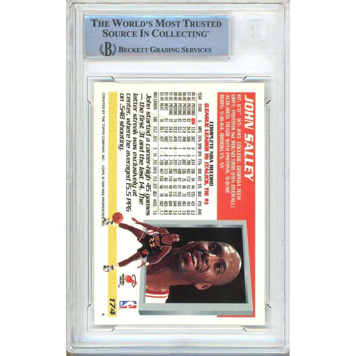 John Salley Miami Heat Autographed Auto Trading Card Beckett BAS