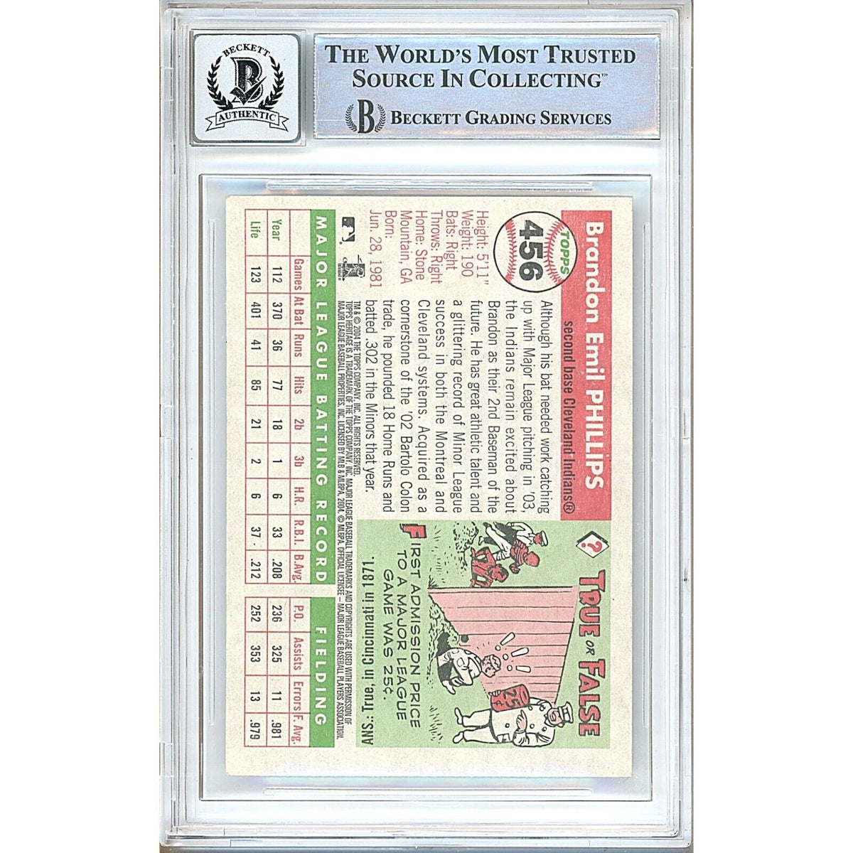 Brandon Phillips Topps Heritage Auto Trading Card Beckett BGS