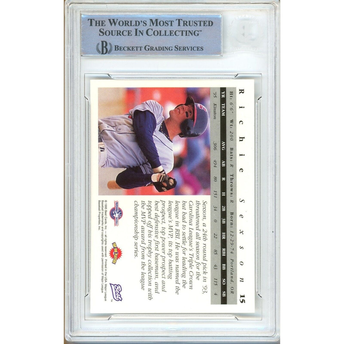 Richie Sexson Cleveland Indians Signed Autograph Trading Card Beckett BAS