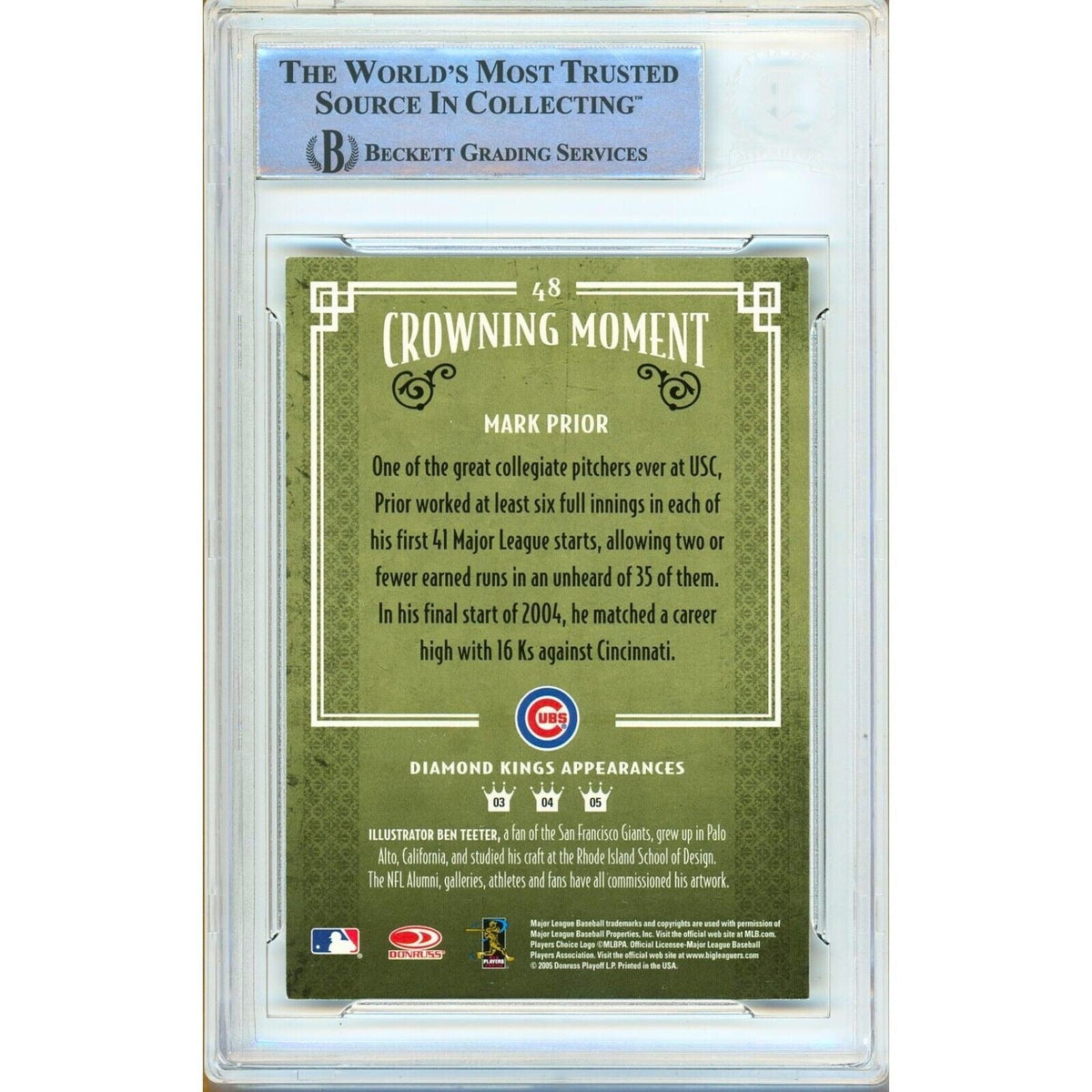 Mark Prior Chicago Cubs Signed Trading Card Beckett BAS