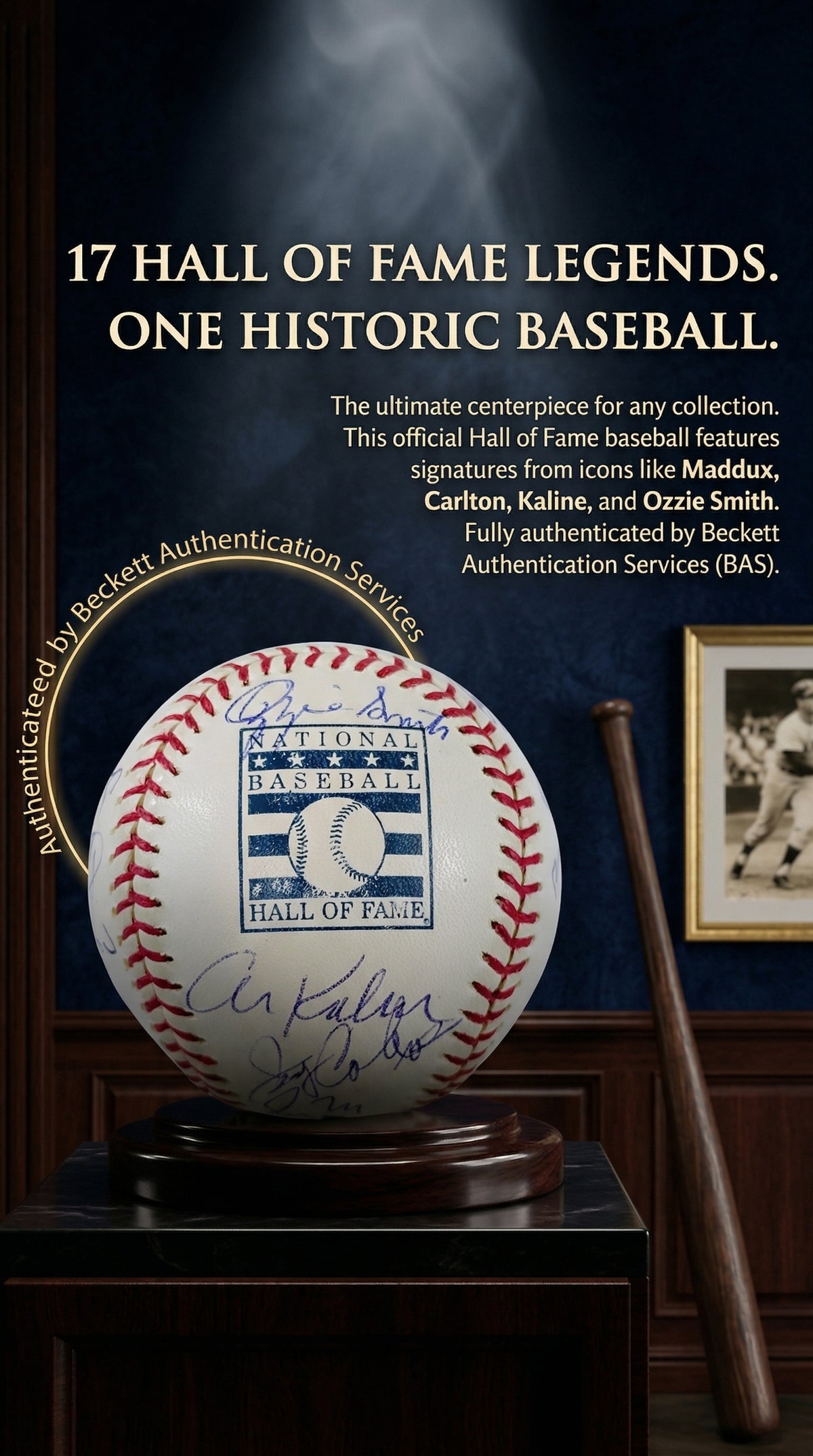 MLB Hall Of Fame Multi Autographed HOF Logo Baseball - 17 Sigs - Beckett Authentication