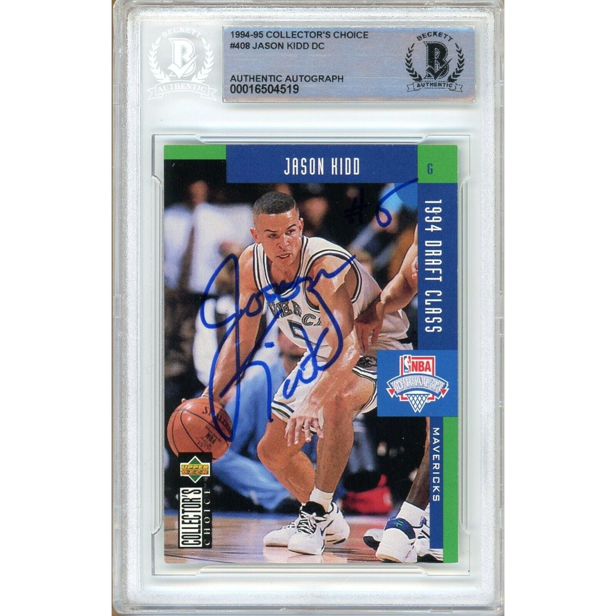 Jason Kidd Collectors Choice Autographed Trading Card Beckett BAS