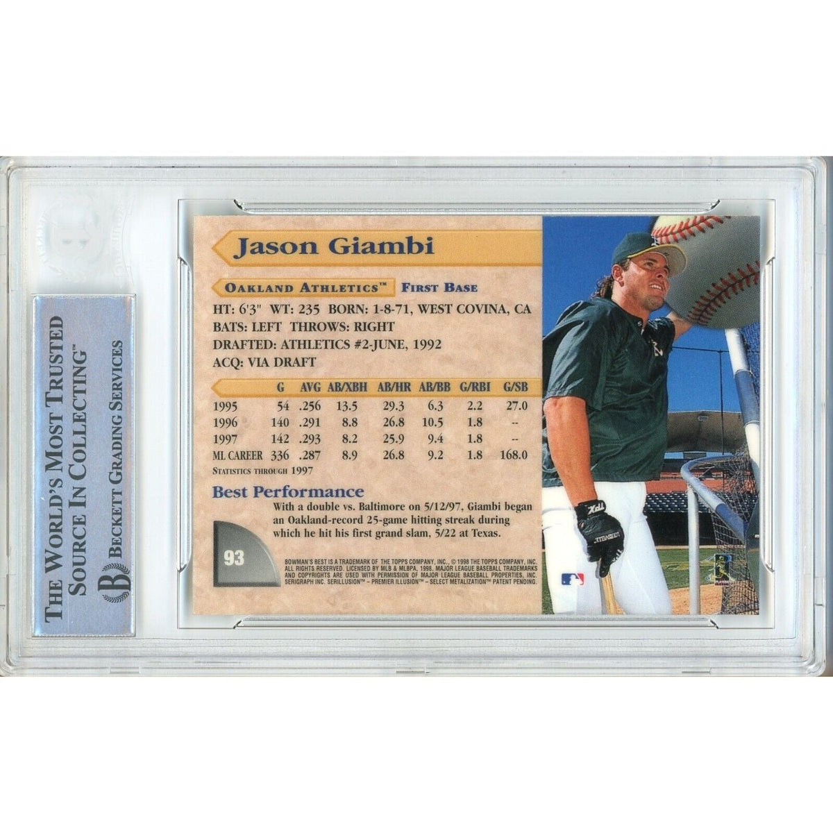 Jason Giambi Bowman Best Signed Trading Card Beckett BAS