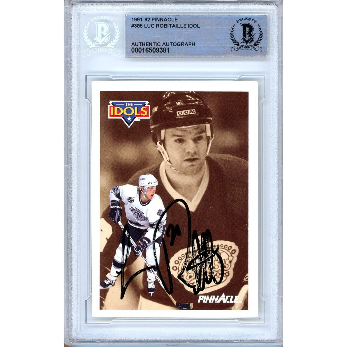 Luc Robitaille Pinnacle Idols Autographed Trading Card Beckett BAS