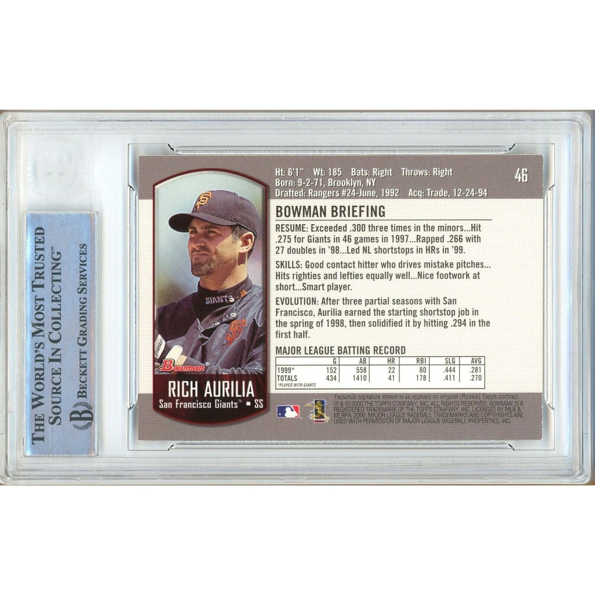 Rich Aurilia San Francisco Giants Signed Trading Card Beckett BAS