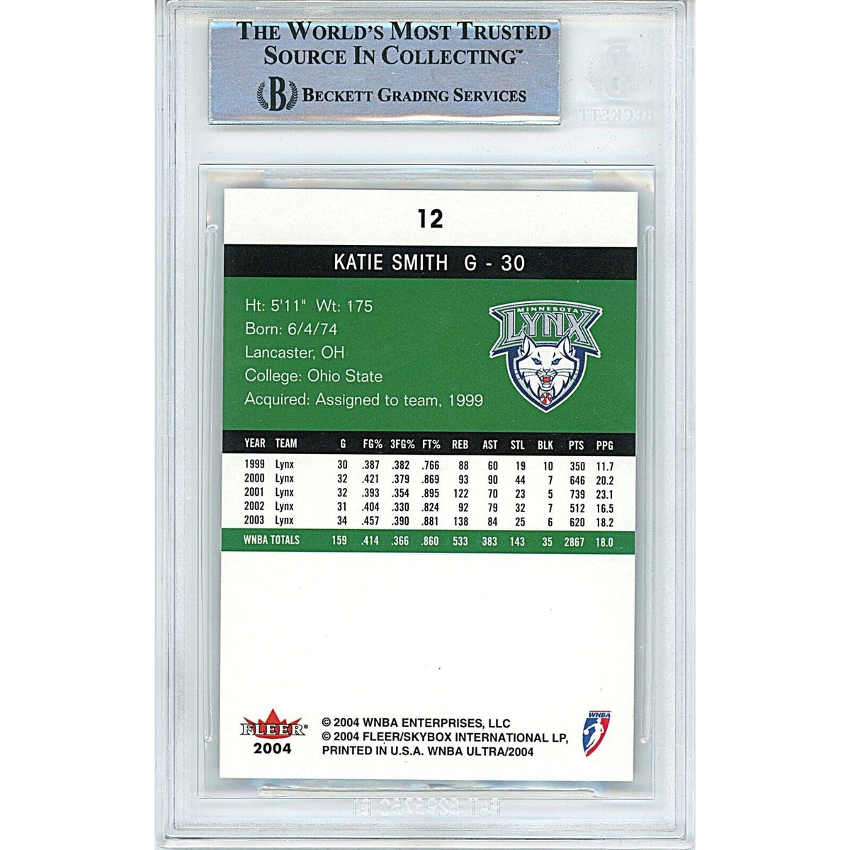 Katie Smith Fleer Ultra Signed Trading Card Beckett BAS