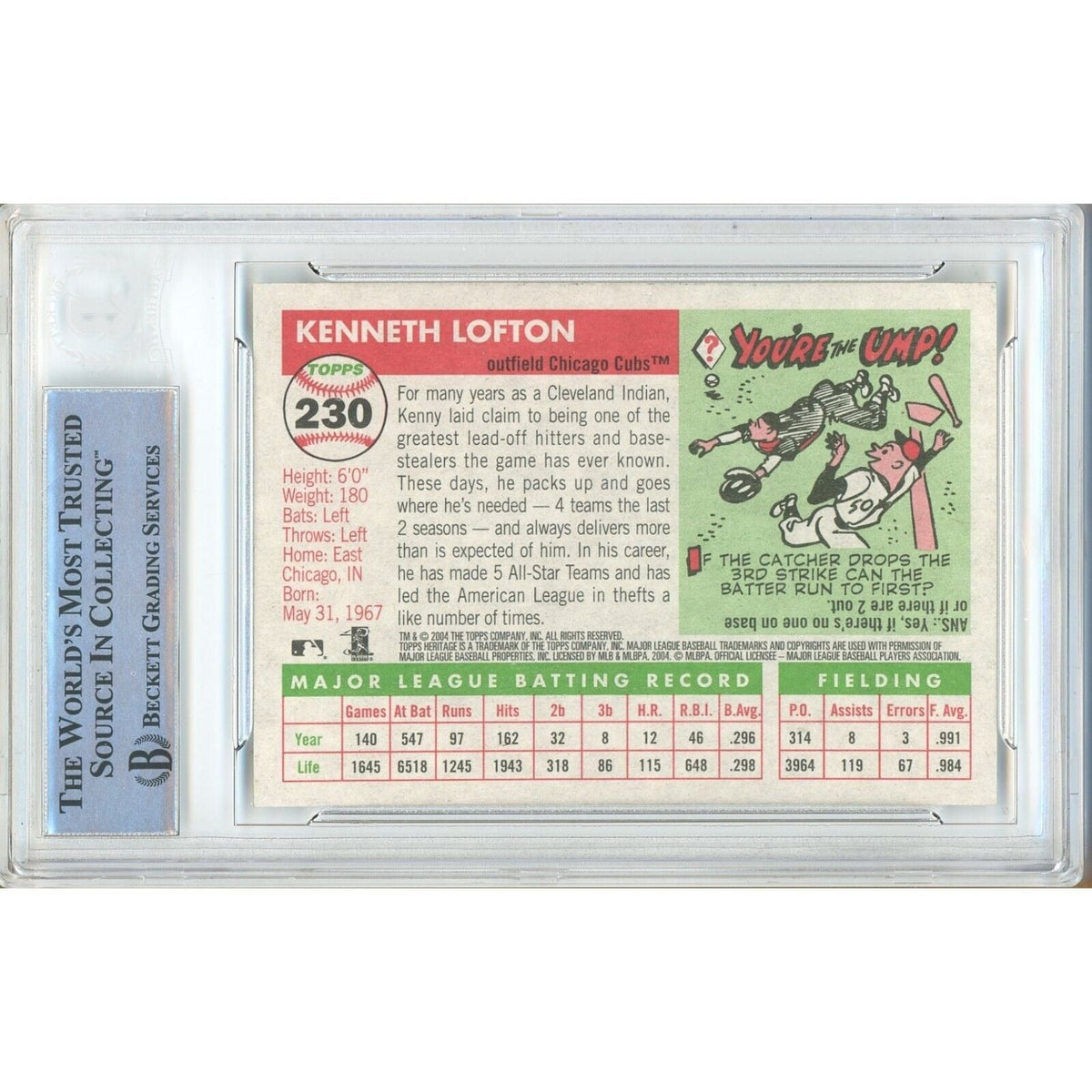 Kenny Lofton Topps Heritage Autograph Trading Card Beckett BAS