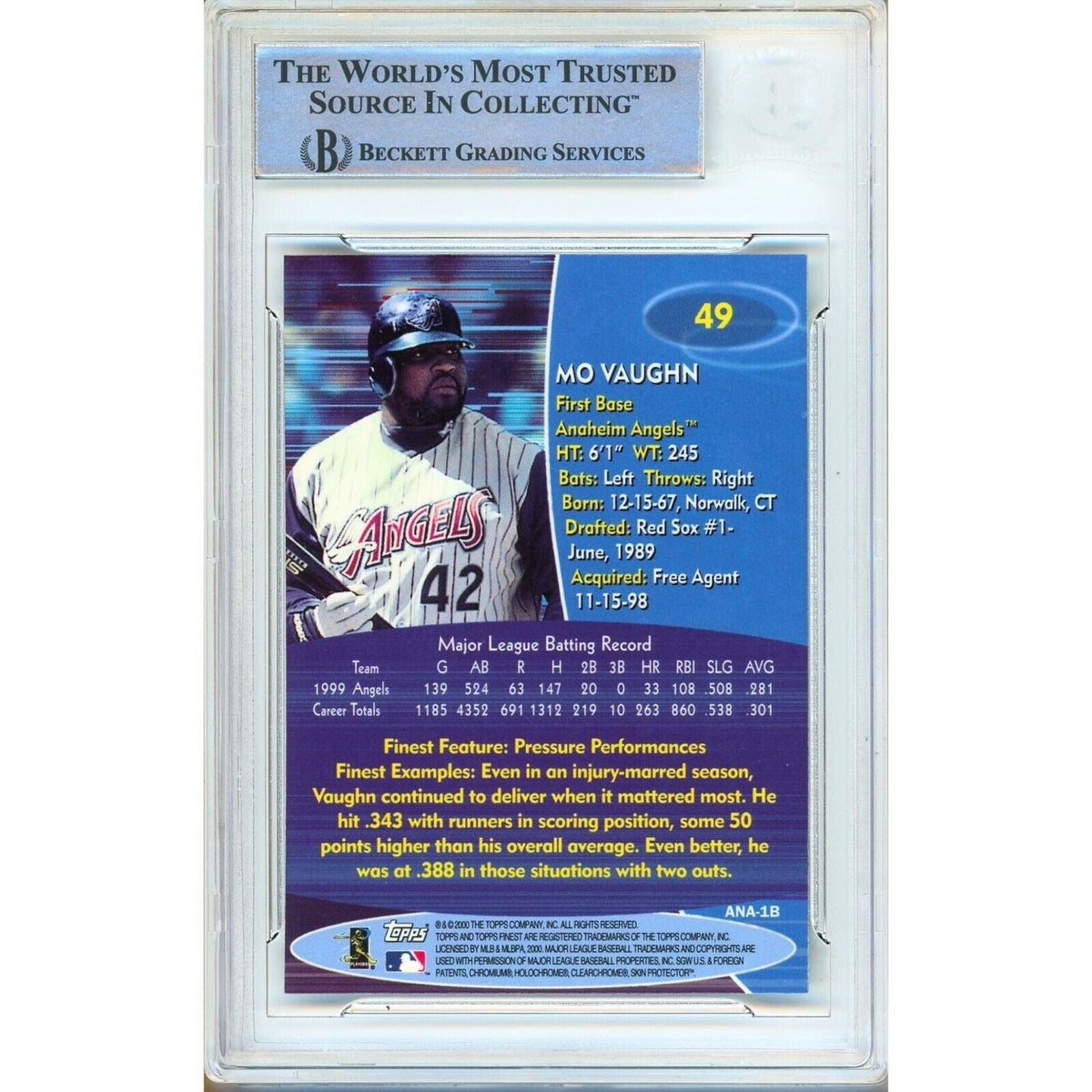 Mo Vaughn Anaheim Angels Signed Trading Card Beckett BAS