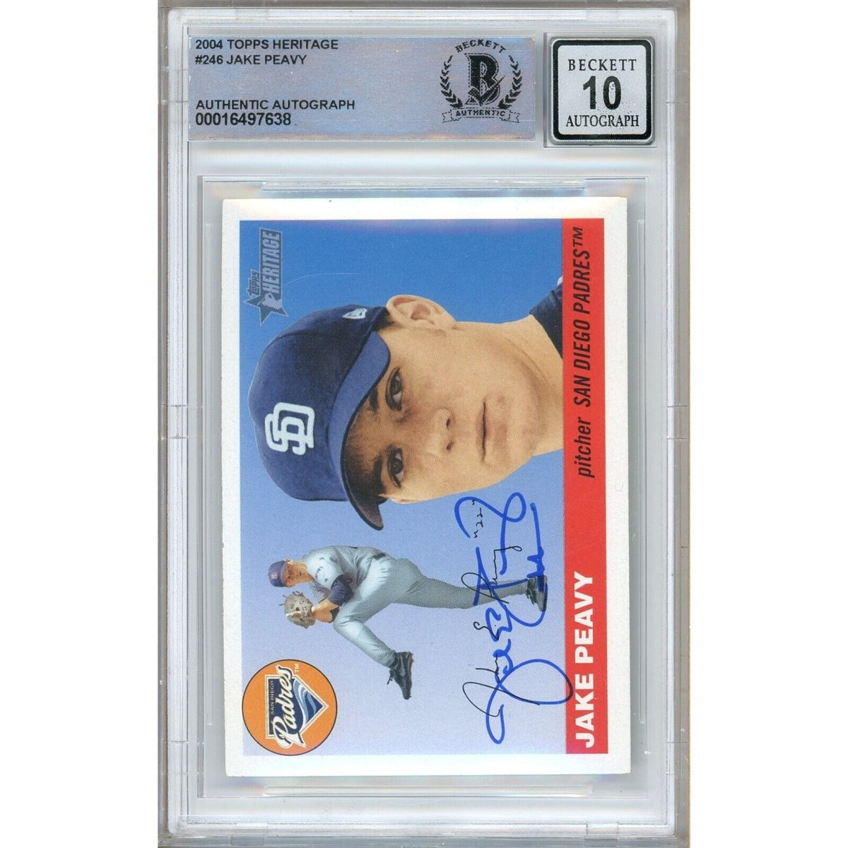 Jake Peavy Topps Heritage Signed Trading Card Beckett BGS