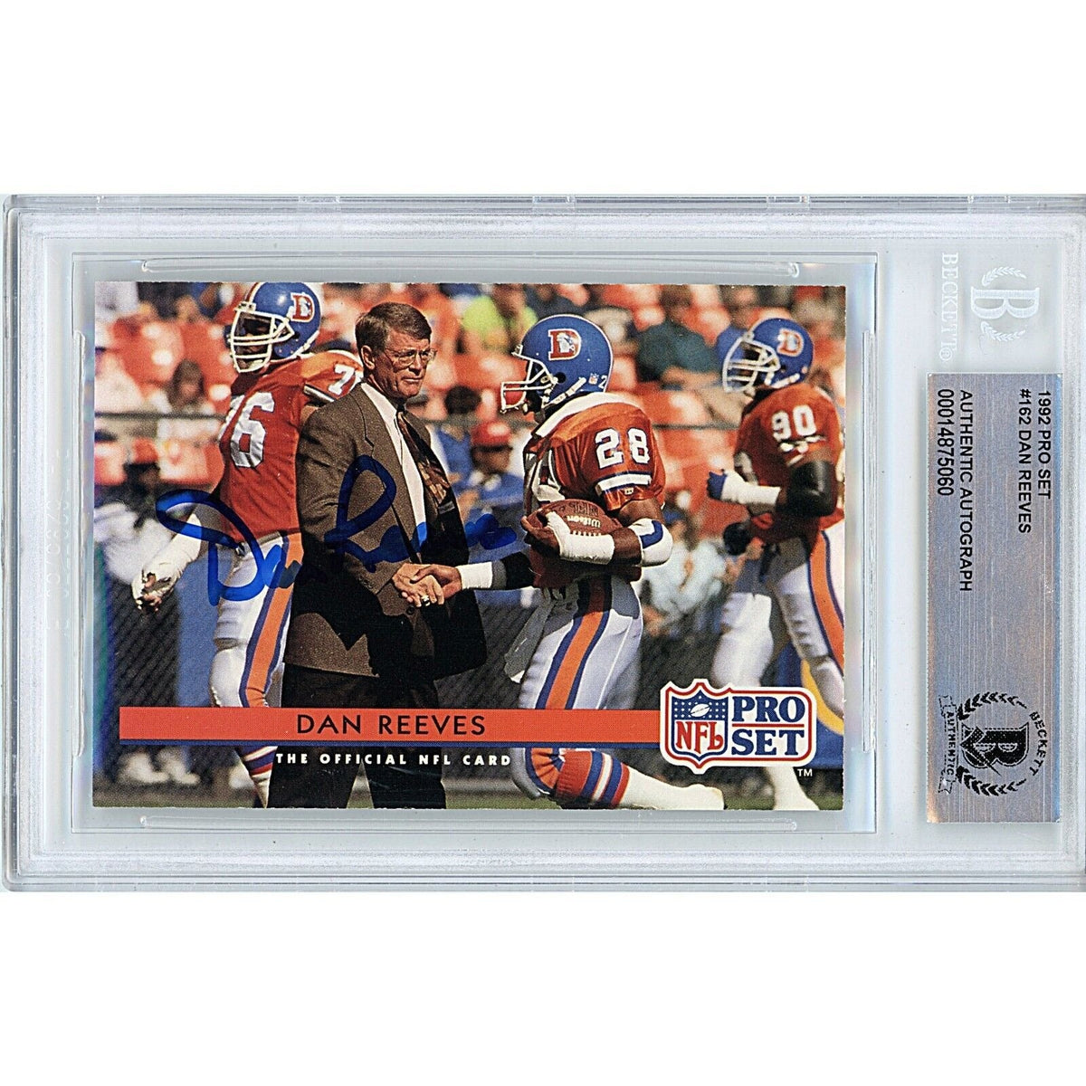 Dan Reeves Pro Set Autographed Trading Card Beckett BAS