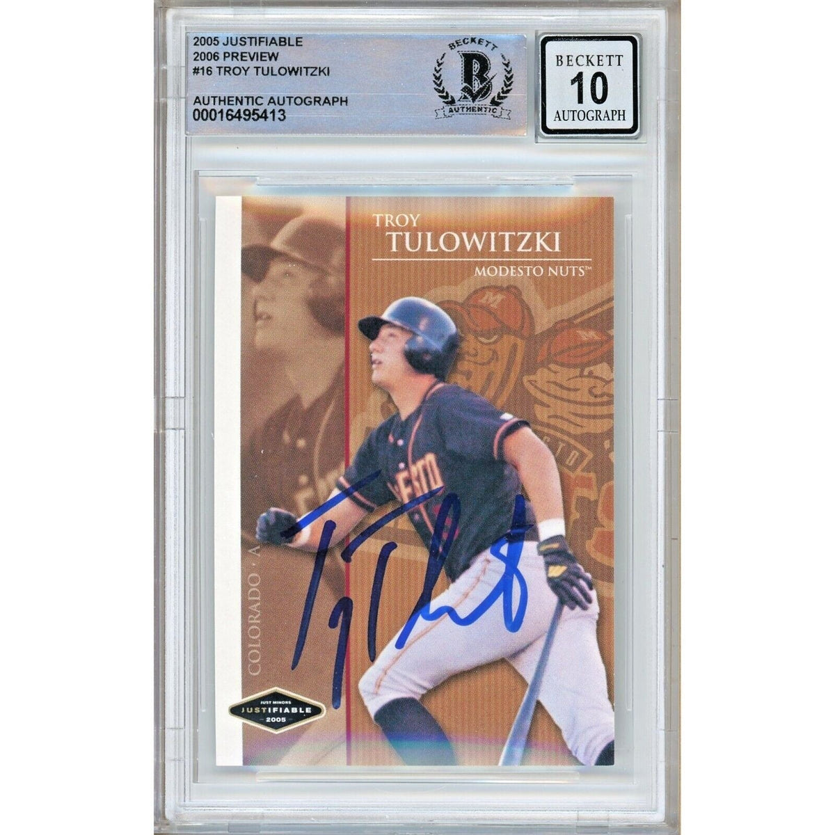 Troy Tulowitzki Colorado Rockies Signed Autographed Trading Card Beckett BGS