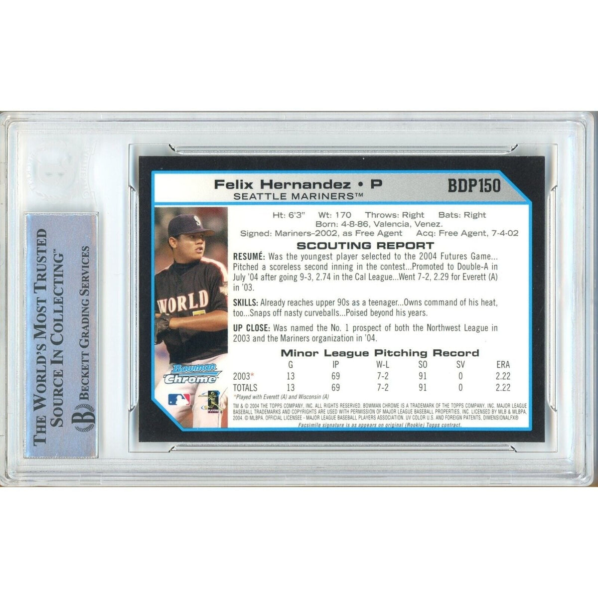 Felix Hernandez Seattle Mariners Autographed Signed Trading Card Beckett BAS