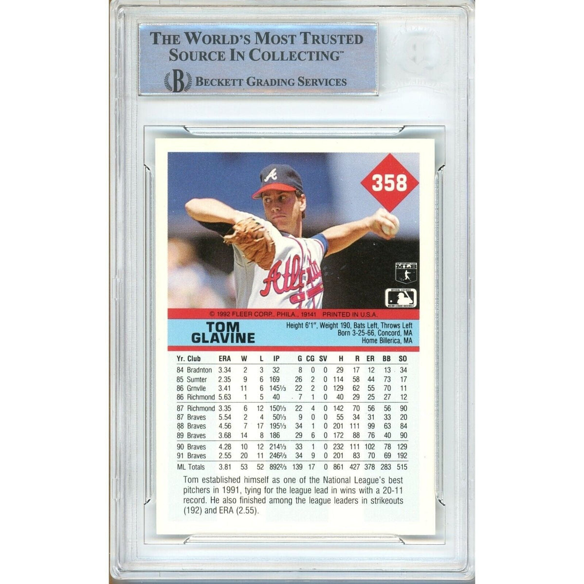 Tom Glavine Atlanta Braves Signed Trading Card Beckett BAS
