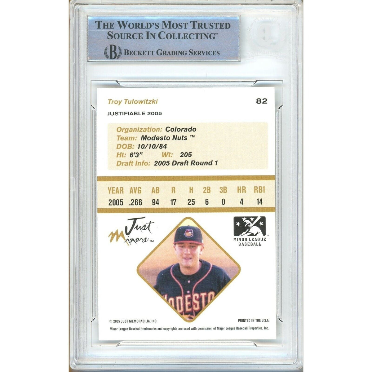 Troy Tulowitzki Colorado Rockies Signed Trading Card Beckett BAS