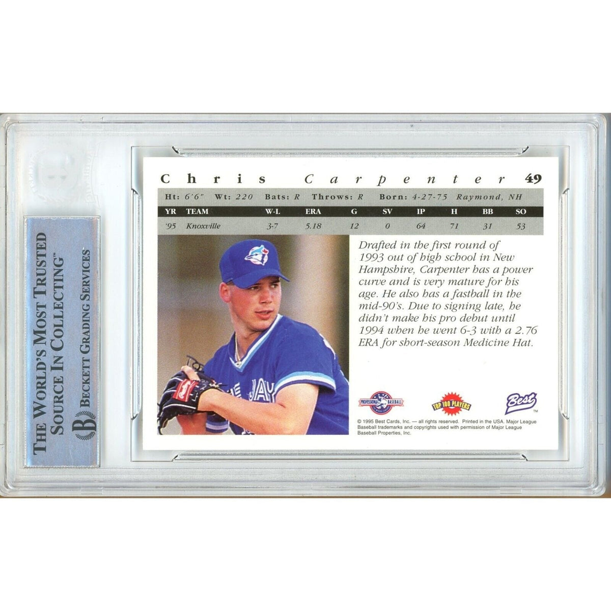 Chris Carpenter Team Best Signed Trading Card Beckett BAS