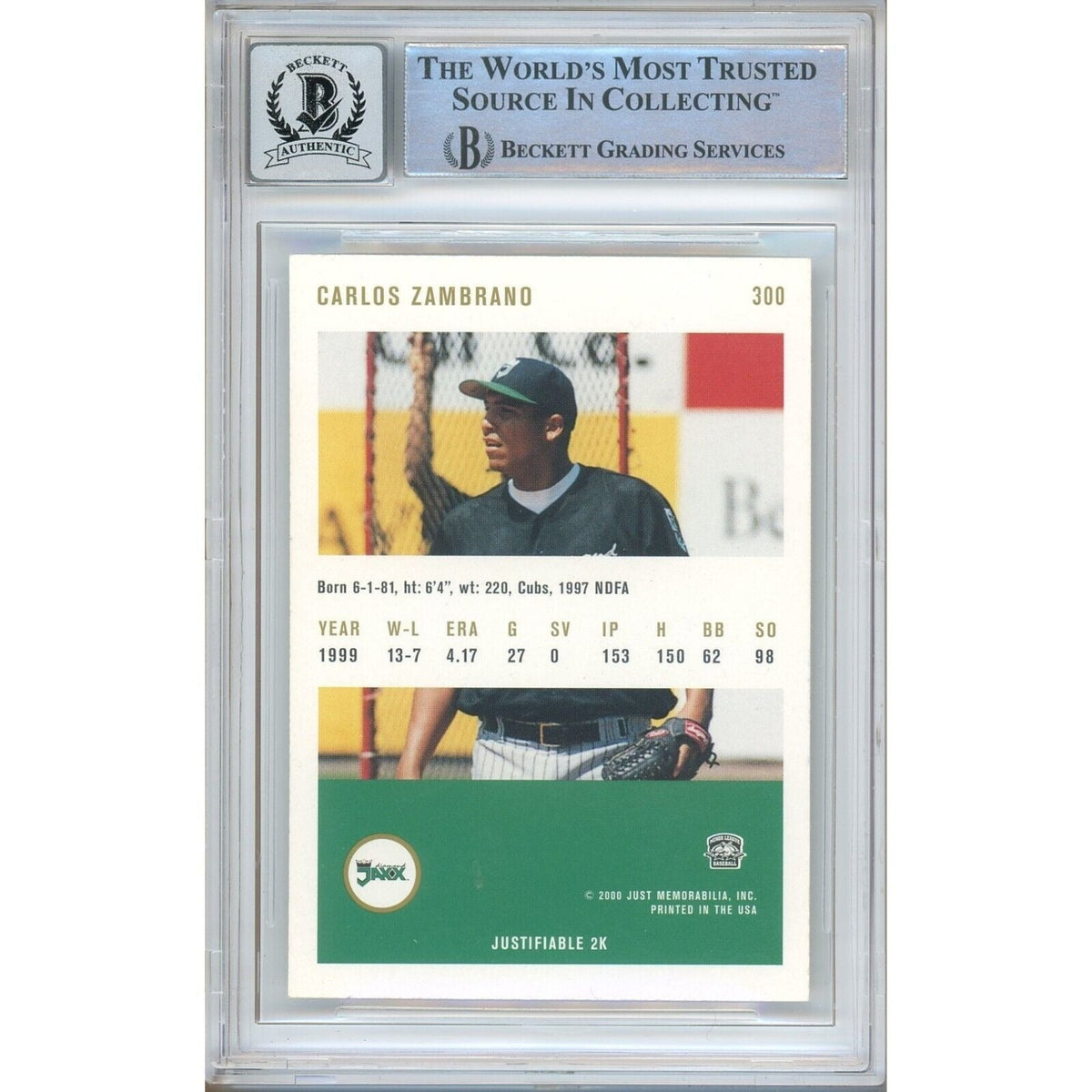 Carlos Zambrano Just Minors Signed Trading Card Beckett BGS