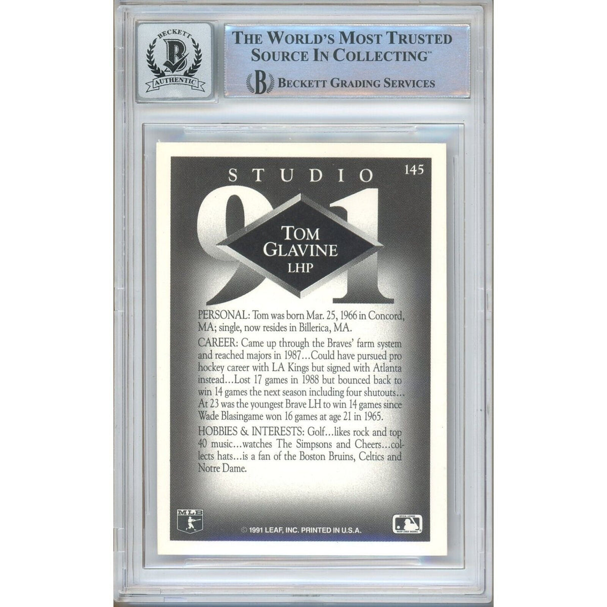 Tom Glavine Atlanta Braves Signed Trading Card Beckett BGS
