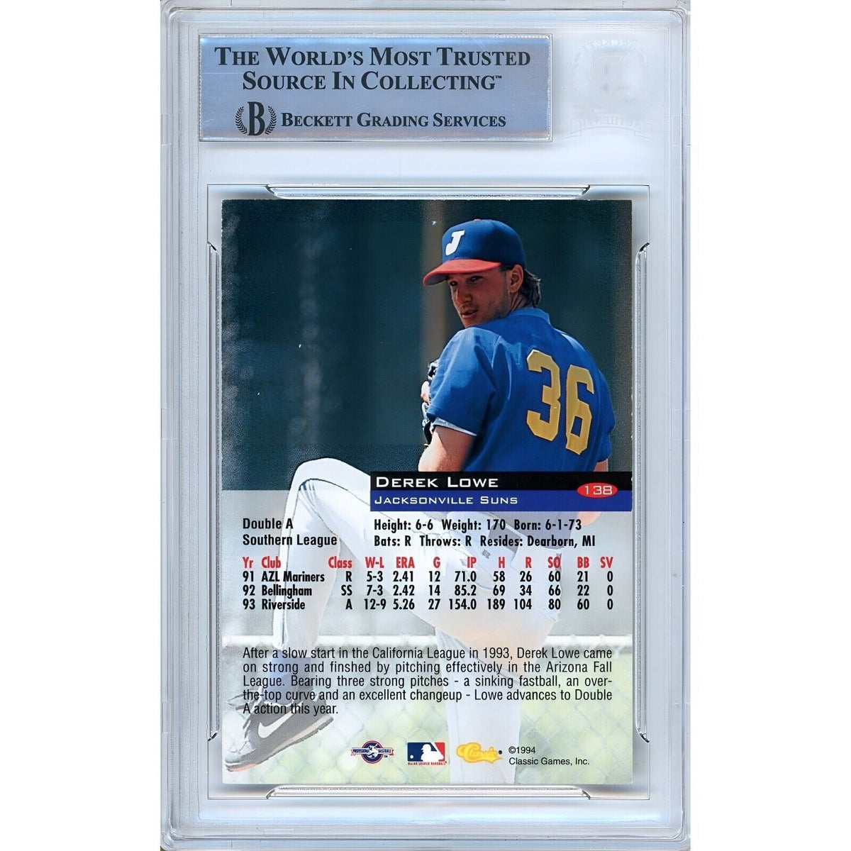 Derek Lowe Autographed Trading Card Signed Beckett BAS