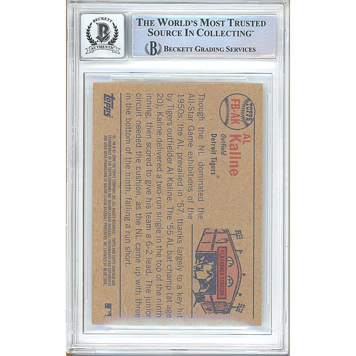Al Kaline Topps Heritage Flashbacks Autograph Trading Card Beckett BGS
