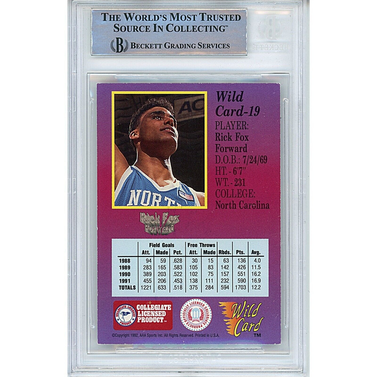 Rick Fox Signed Trading Card Beckett BAS