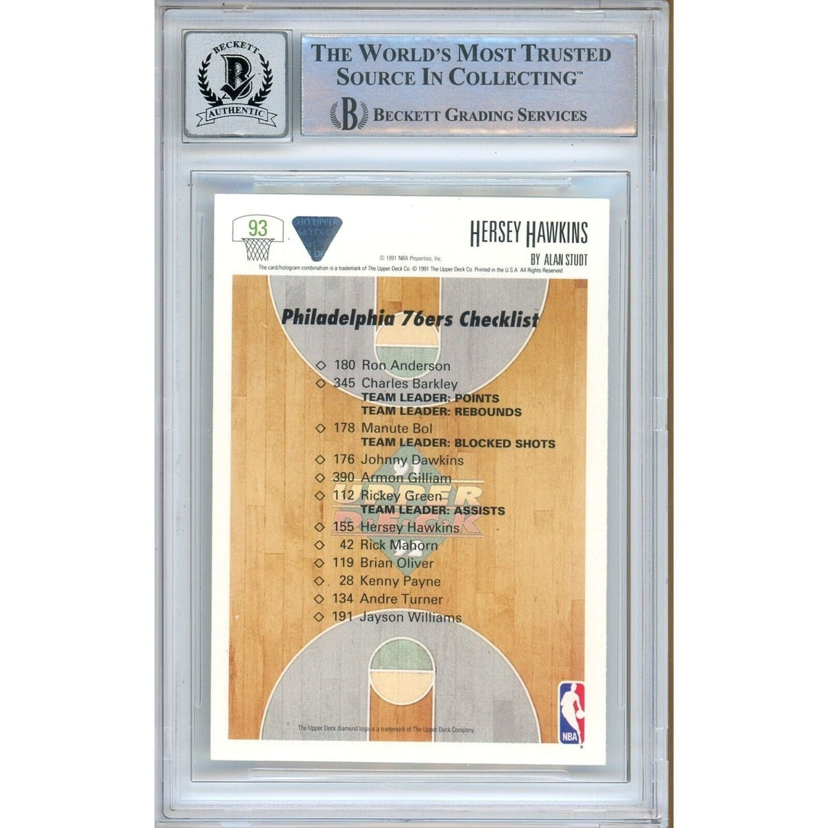 Hersey Hawkins Upper Deck Signed Trading Card Beckett BGS