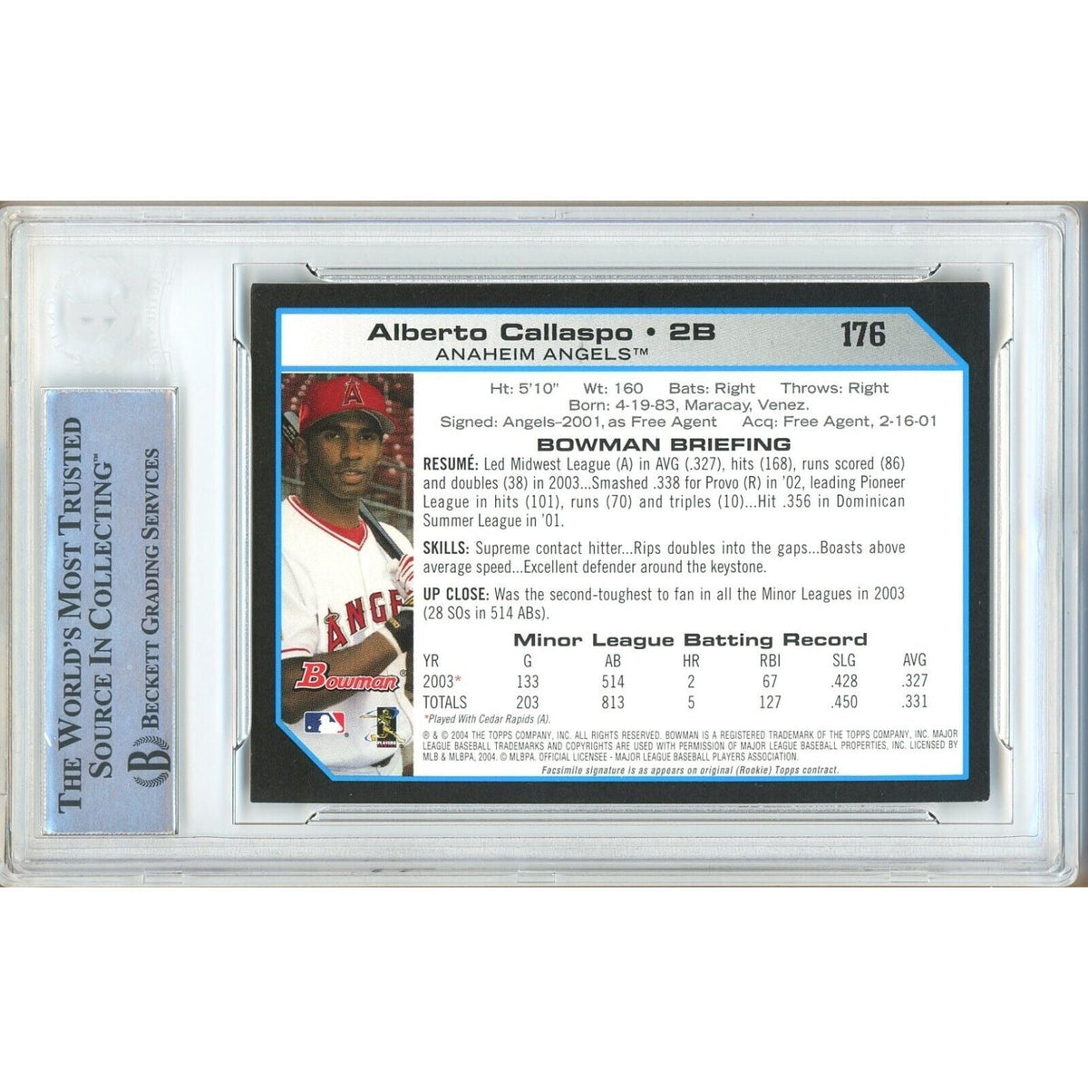 Alberto Callaspo Los Angeles Angels Signed Trading Card Beckett BAS