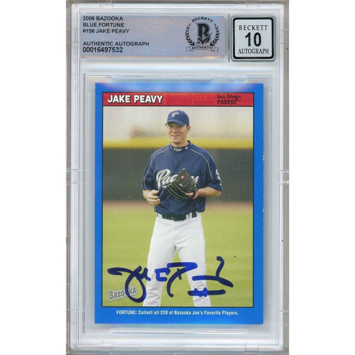 Jake Peavy Bazooka Blue Fortune Autographed Trading Card Beckett BGS