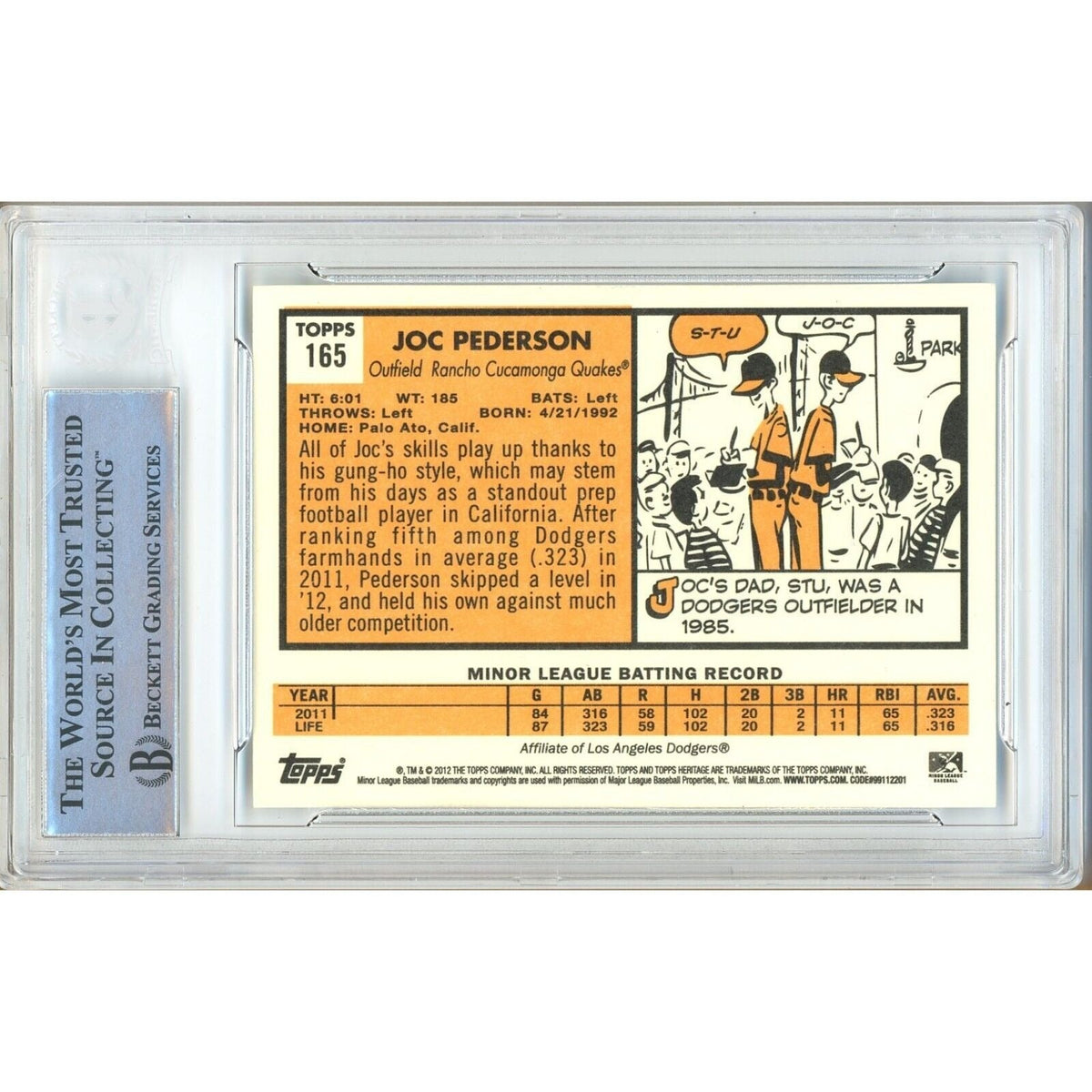 Joc Pederson Signed Trading Card Beckett BAS