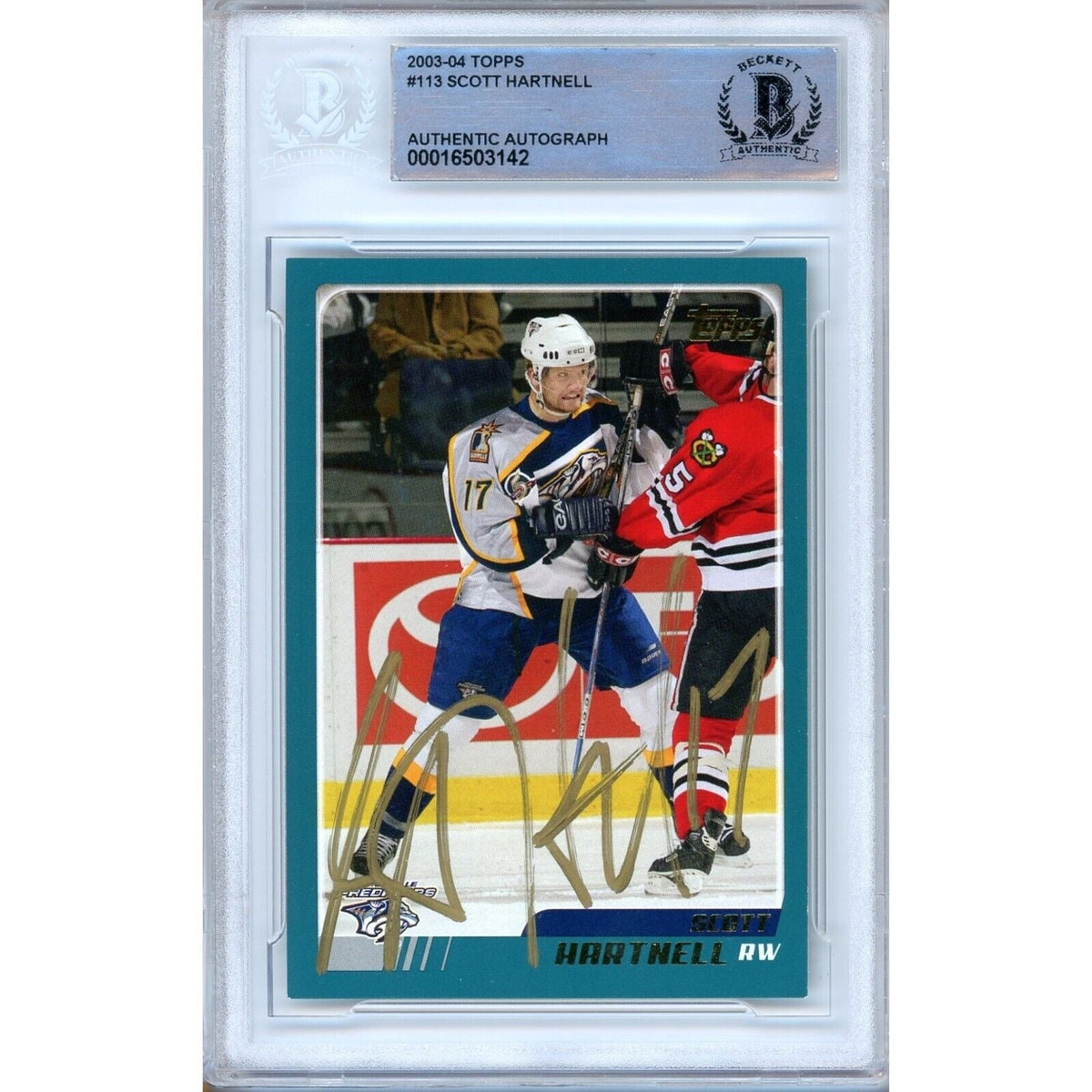 Scott Hartnell Nashville Predators Signed Autographed Trading Card Beckett BAS