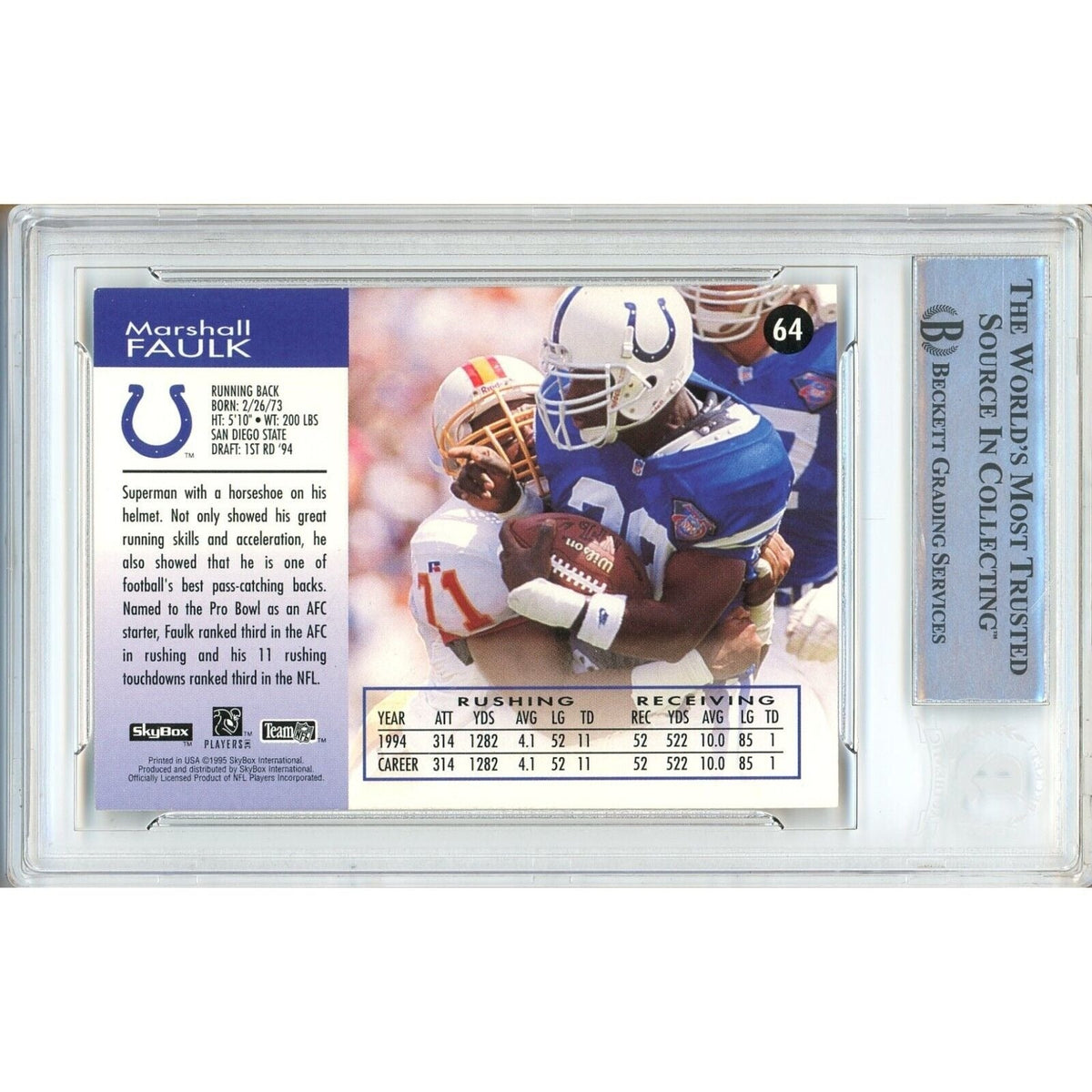 Marshall Faulk Indianapolis Colts Signed Trading Card Beckett BAS