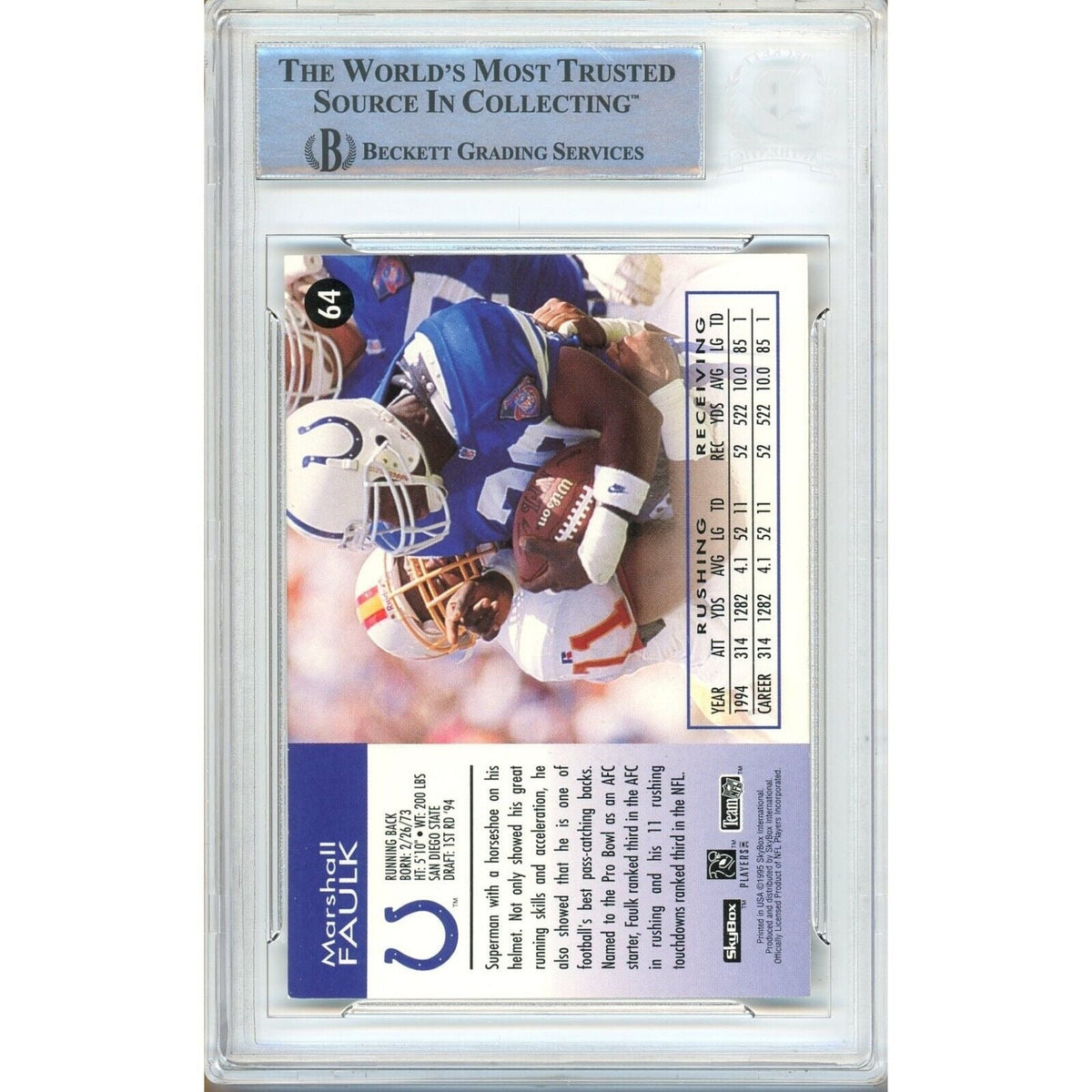 Marshall Faulk Indianapolis Colts Signed Autograph Trading Card Beckett BAS