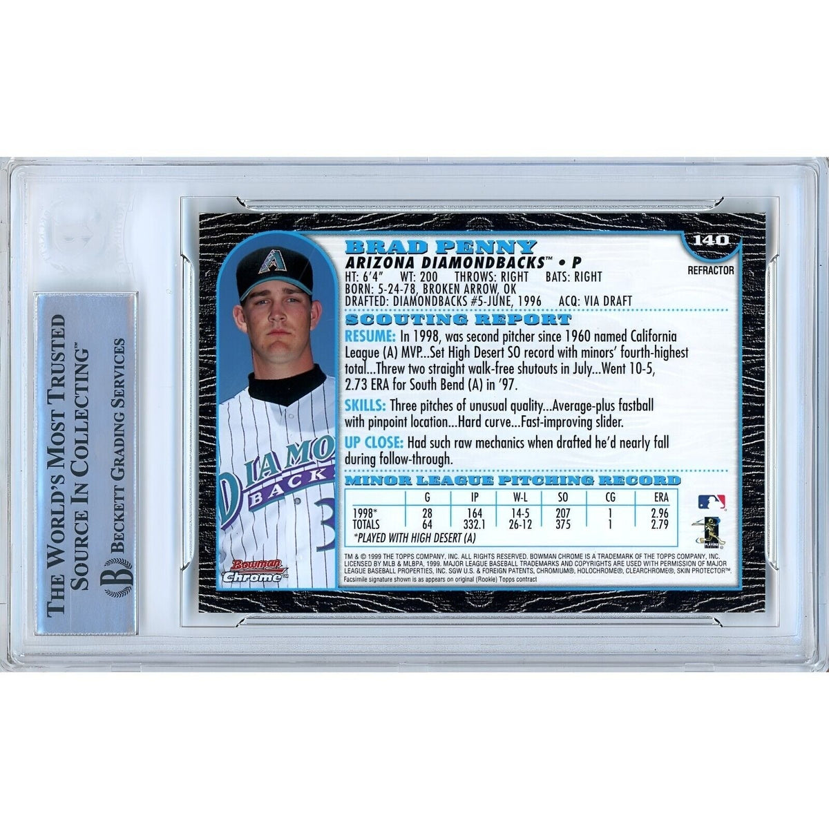 Brad Penny Bowman Chrome Refractor Signed Trading Card Beckett BAS