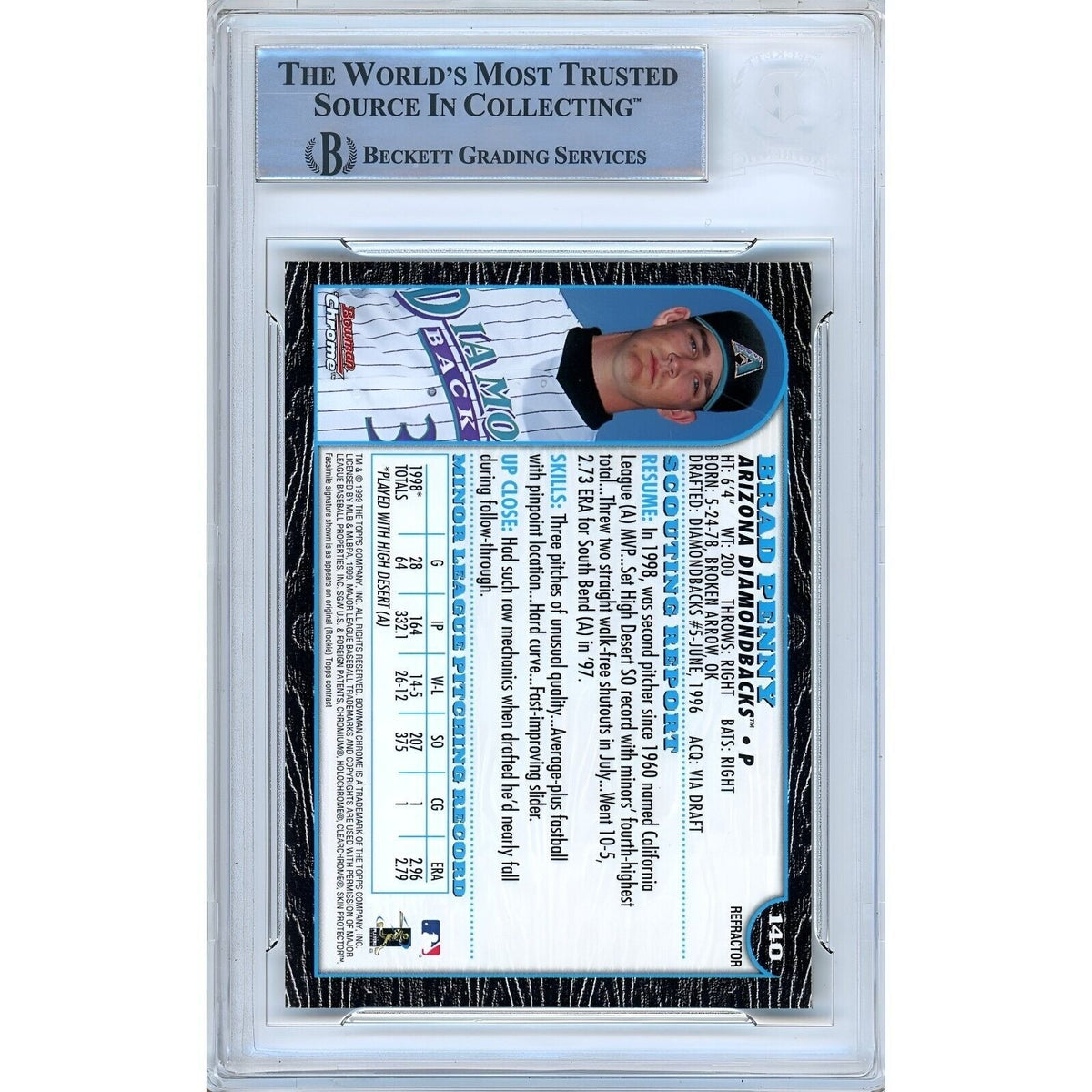 Brad Penny Bowman Chrome Refractor Autograph Trading Card Beckett BAS