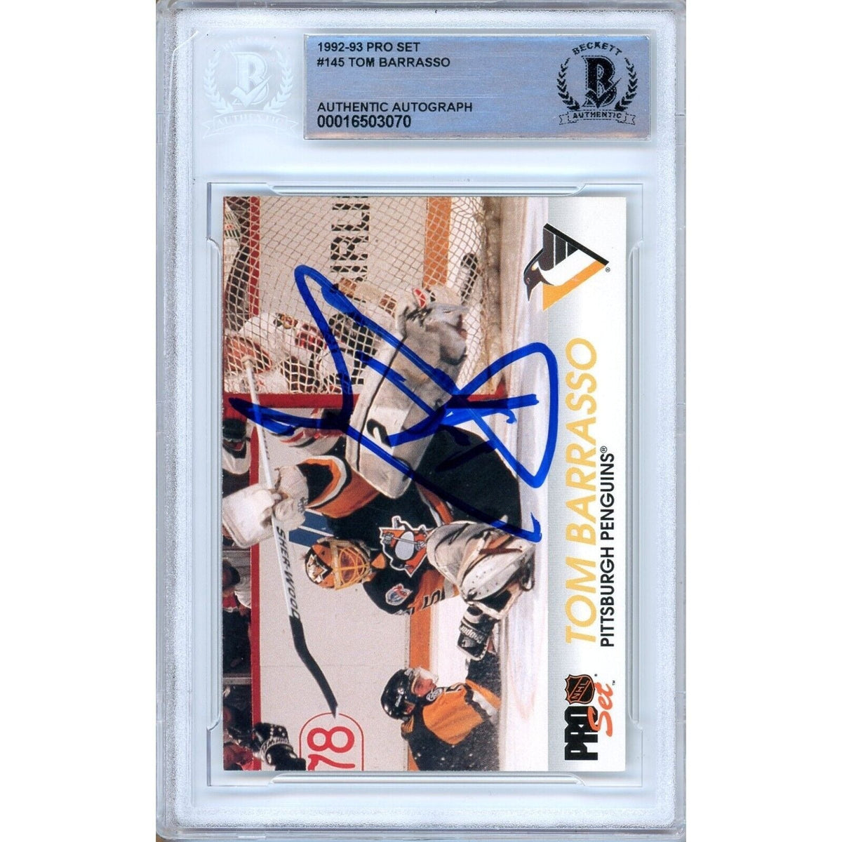 Tom Barrasso Pittsburgh Penguins Signed Trading Card Beckett BAS