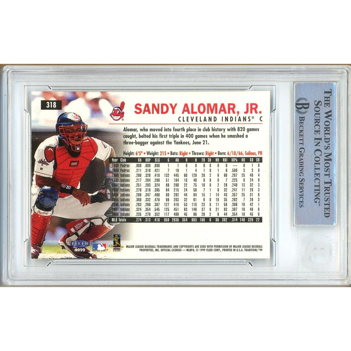Sandy Alomar Jr Cleveland Indians Signed Trading Card Beckett BAS