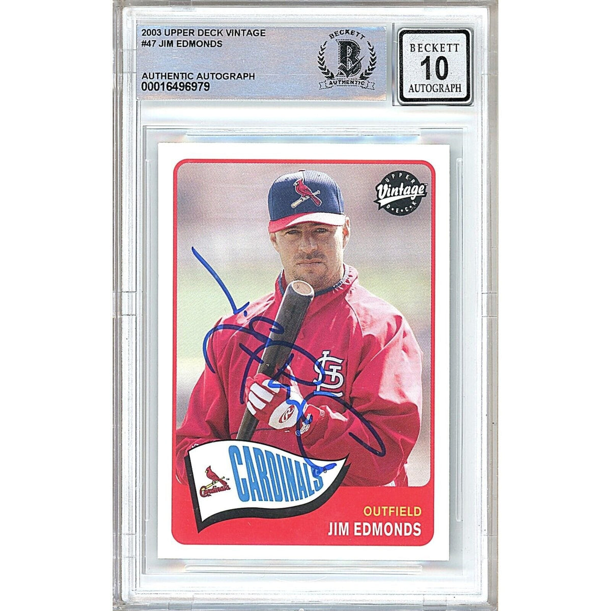 Jim Edmonds Upper Deck Autographed Trading Card Beckett BGS