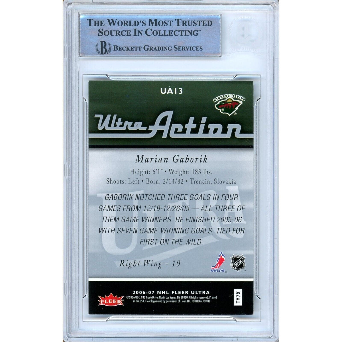 Marian Gaborik Minnesota Wild Signed Trading Card Beckett BAS