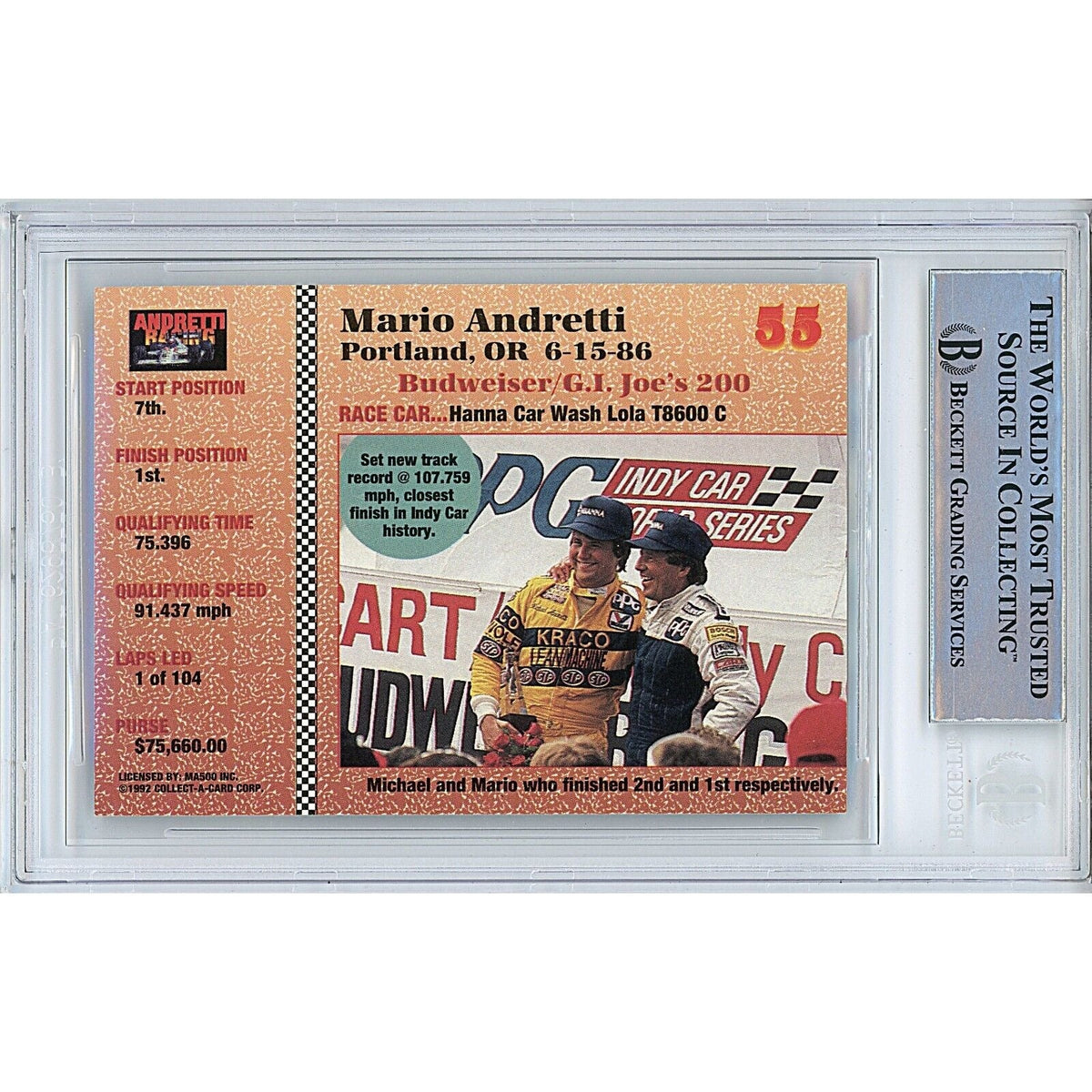 Mario Andretti Signed Trading Card Beckett BAS